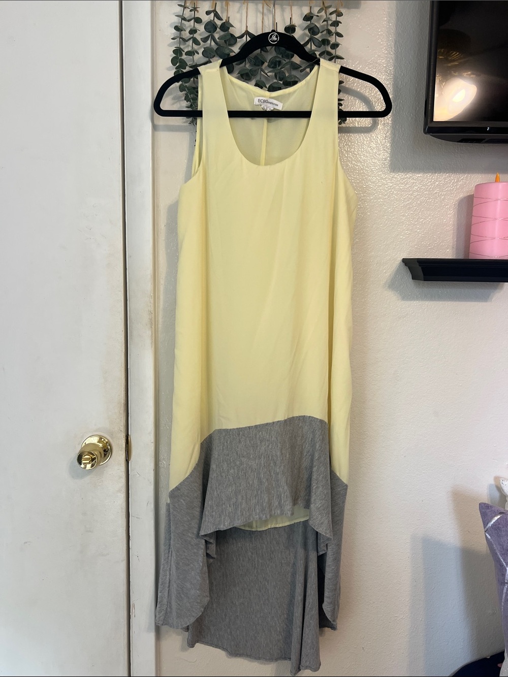 BCBGeneration High-Low Colorblock Dress in Pale Yellow and Gray size S